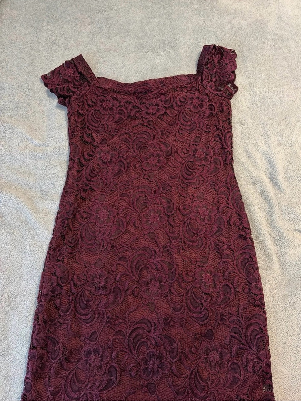 Ambiance Wine Lace Off-Shoulder Midi Dress